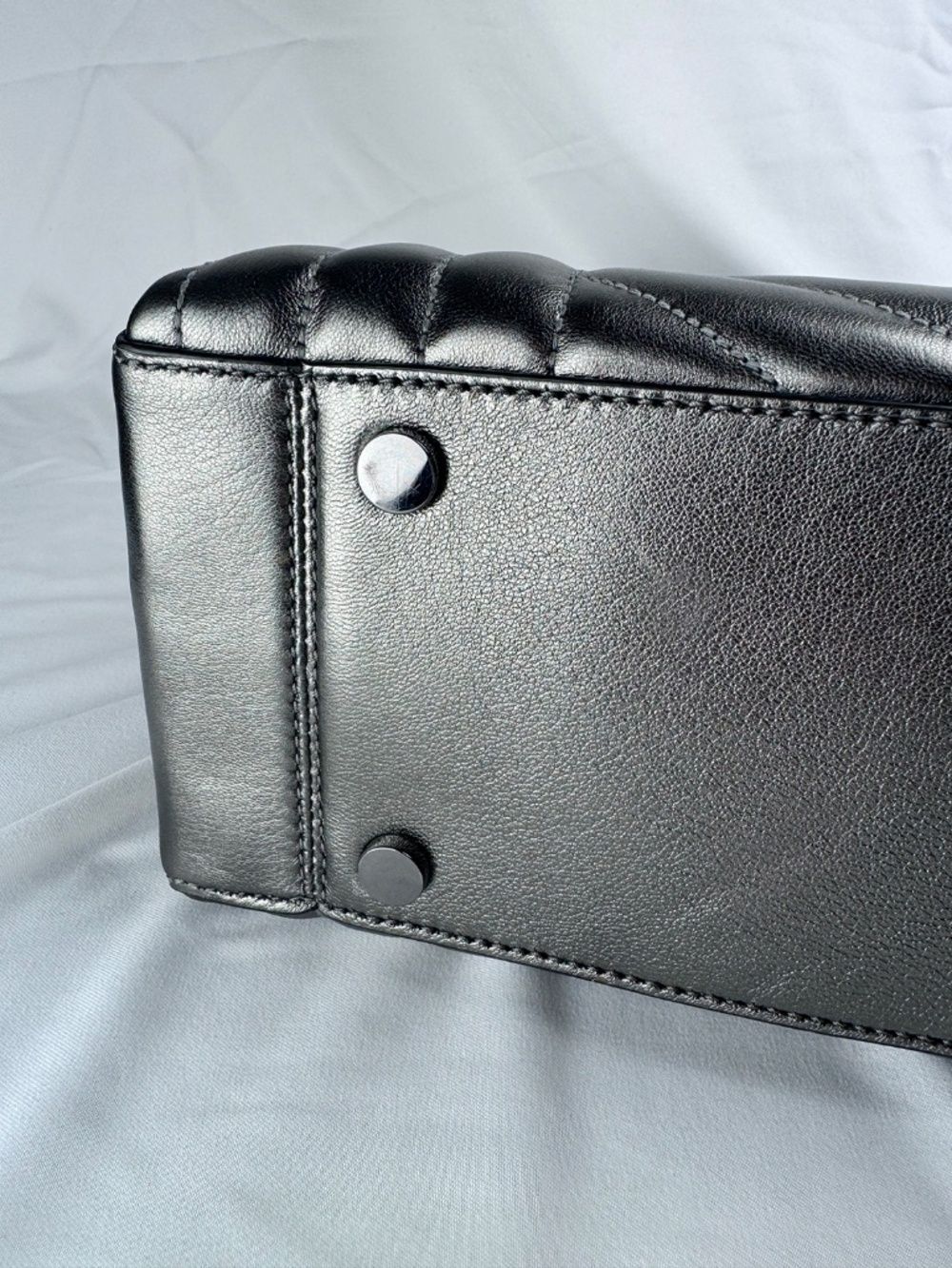 NWT Michael Kors Susan Anthracite/Gunmetal Leather Shoulder Bag w/ Chain Strap - Picture 7 of 12
